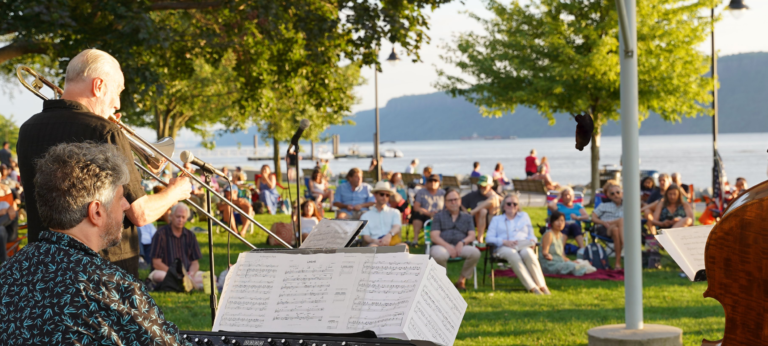 A photo of a band playing in Dobbs Ferry during Jazz Forum Arts Summer Concerts