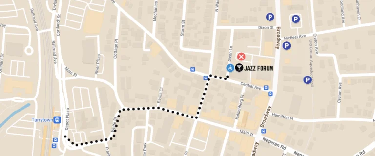Map from Tarrytown Train Station to the Jazz Forum club.